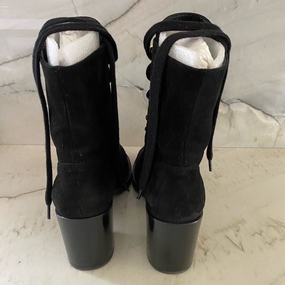 Stuart Weitzman Ivey Suede Faux- Pearl Embellished Combat Boots - Picture 4 of 6